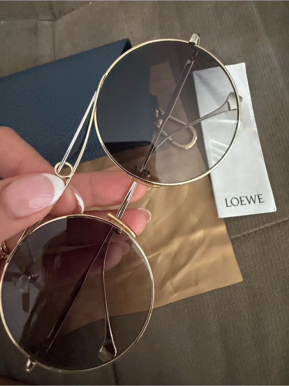 Loewe Blue Pebbled Leather Sunglasses Case with Gold Clip